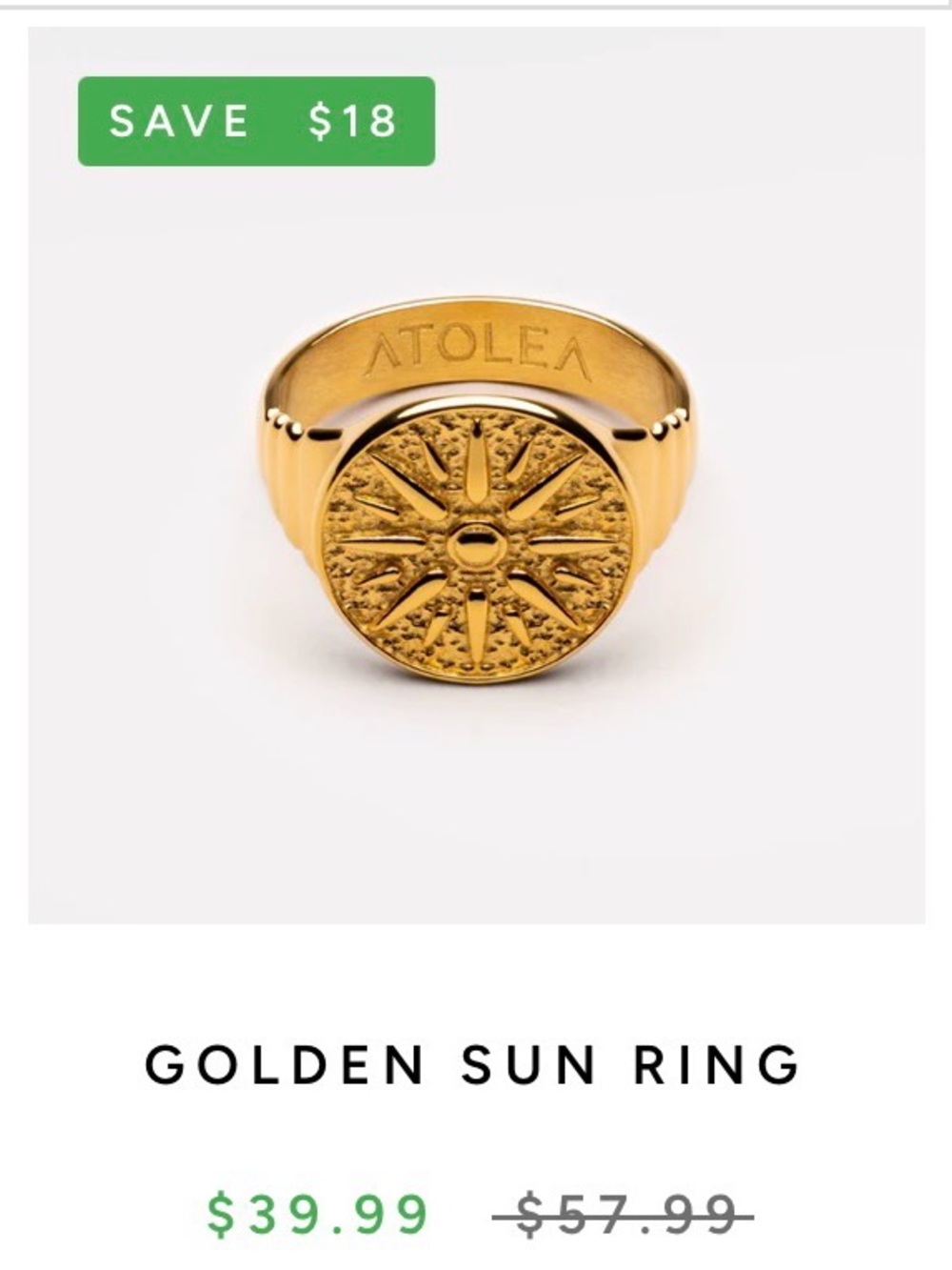 Atolea Golden Sun Signet Ring